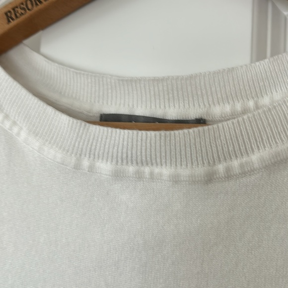 Marled Reunited Cap-Sleeve Knit Top/Sweater White w Black Stripes Rayon Nylon - Picture 5 of 10